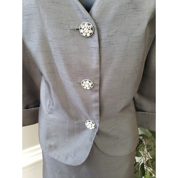Dana Kay Skirt Suit Set Women's 18 Silver Single Breasted Collar 3 Button Front - Picture 11 of 16